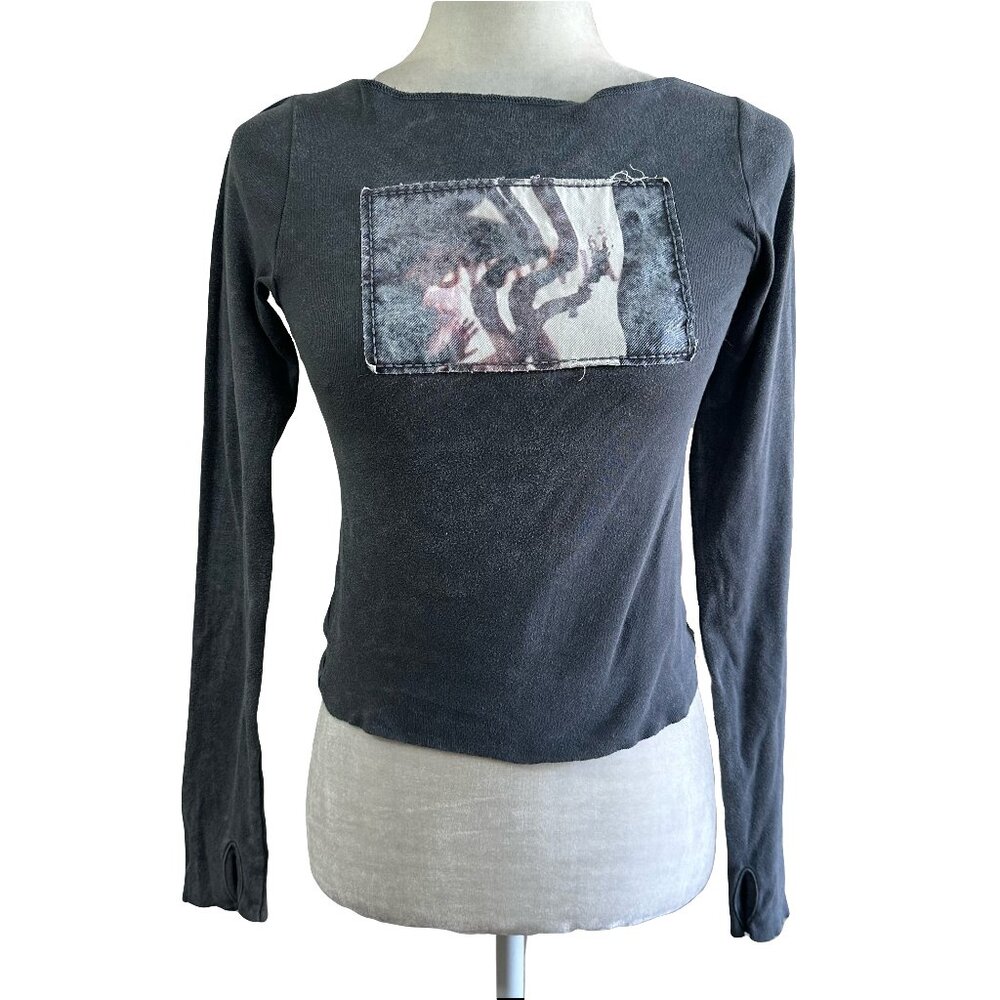 Urban Outfitters Dark Gray Graphic Patch Long-sleeve Top